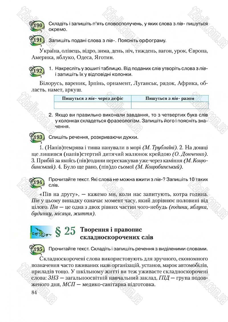 Сторінка 84 - Підручник Українська мова 6 клас Єрмоленко 2014 - скачати онлайн