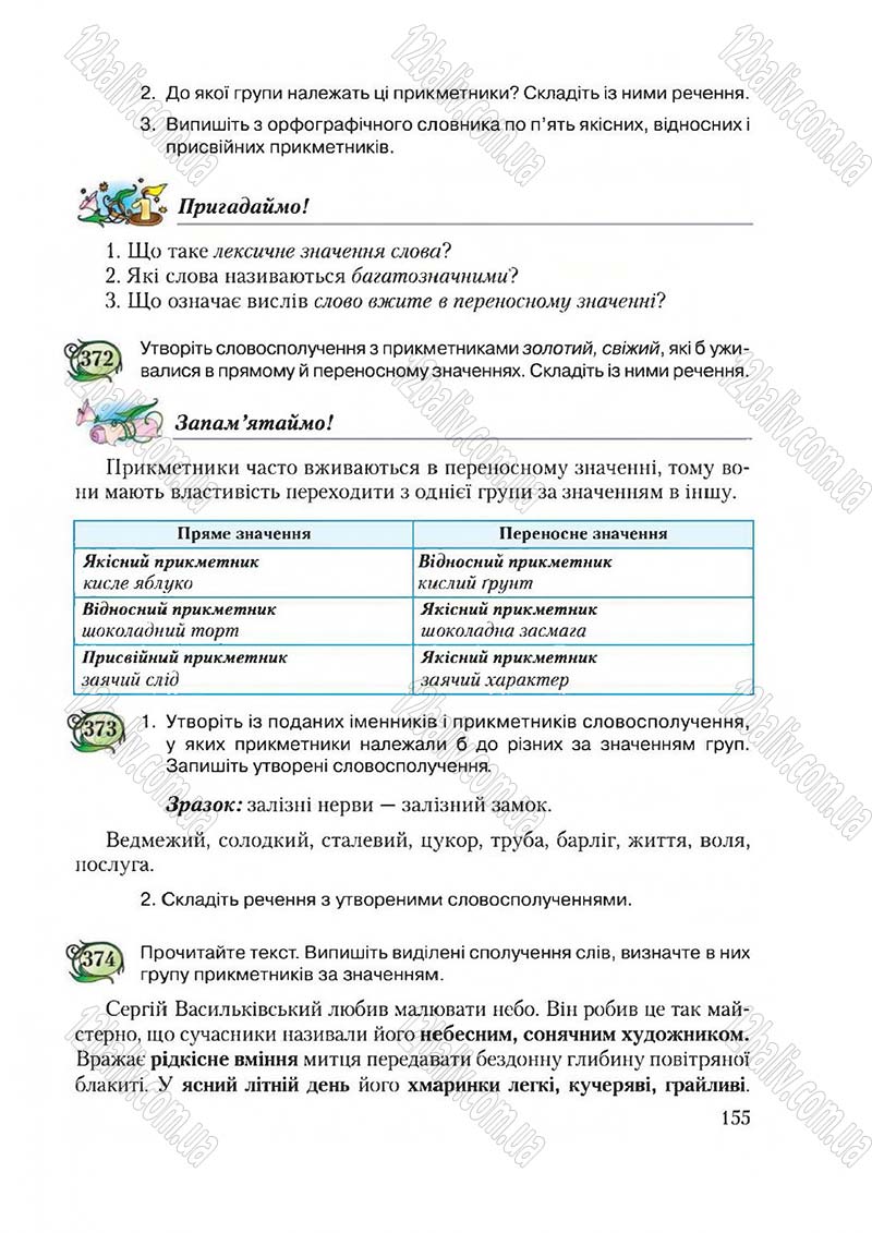 Сторінка 155 - Підручник Українська мова 6 клас Єрмоленко 2014 - скачати онлайн