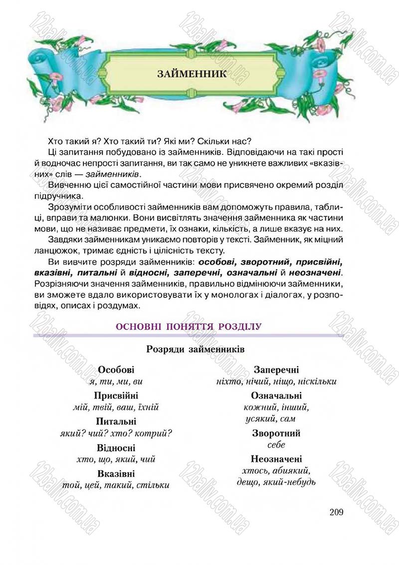 Сторінка 209 - Підручник Українська мова 6 клас Єрмоленко 2014 - скачати онлайн