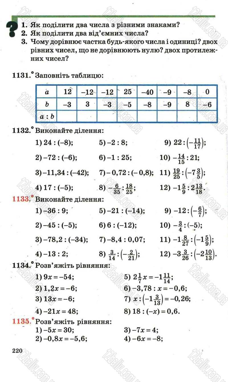Сторінка 220 - Підручник Математика 6 клас Мерзляк 2006