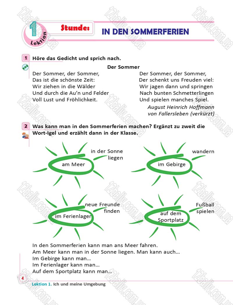 Сторінка 4 - Підручник Німецька мова 6 клас Сотникова 2014 - 6 рік навчання