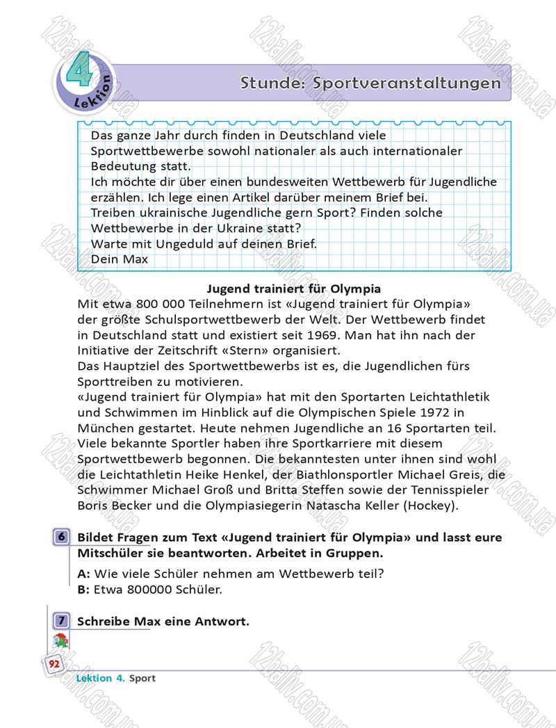 Сторінка 92 - Підручник Німецька мова 6 клас Сотникова 2014 - 6 рік навчання