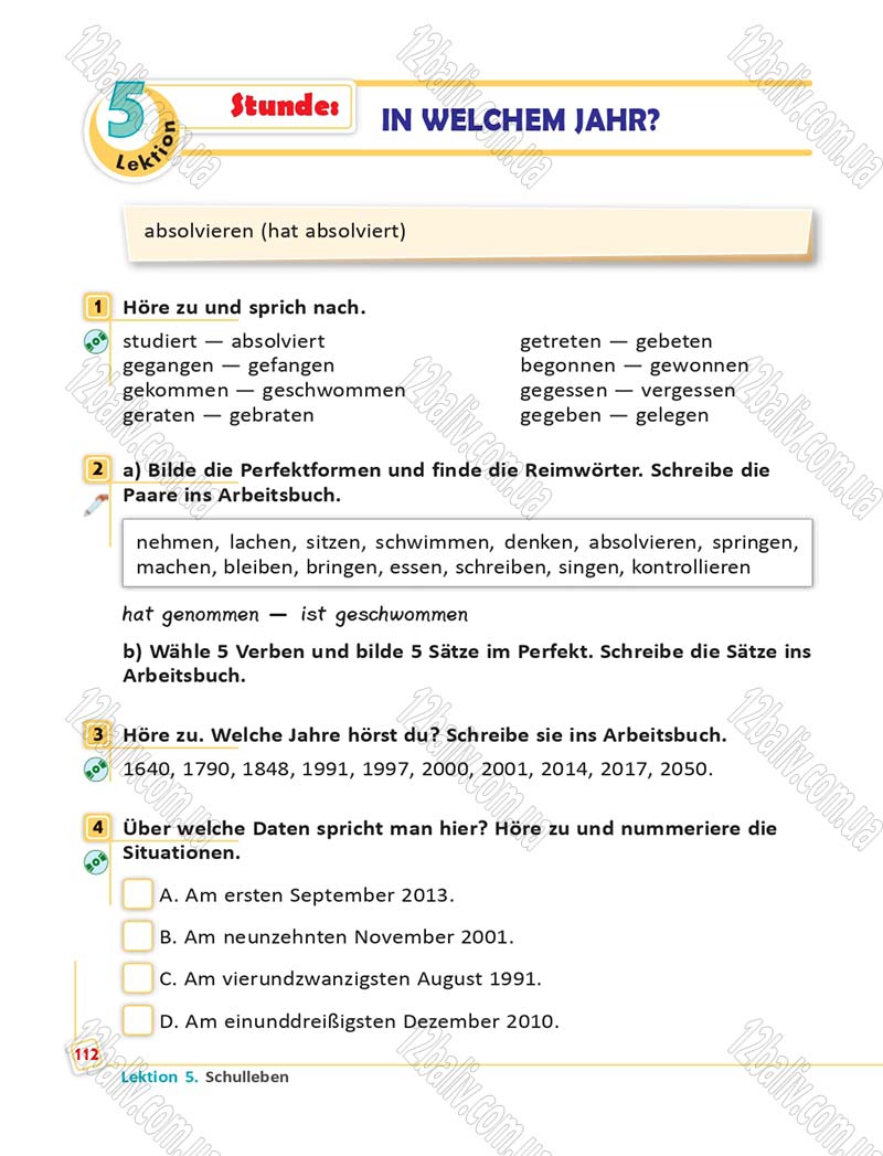 Сторінка 112 - Підручник Німецька мова 6 клас Сотникова 2014 - 6 рік навчання