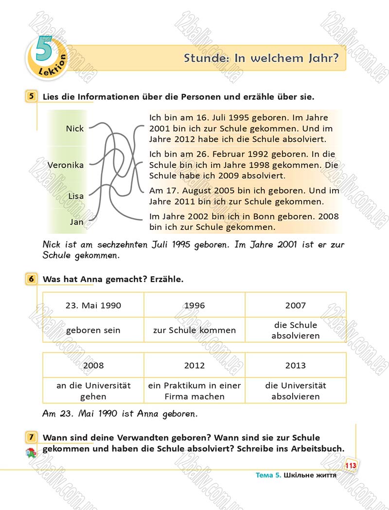 Сторінка 113 - Підручник Німецька мова 6 клас Сотникова 2014 - 6 рік навчання