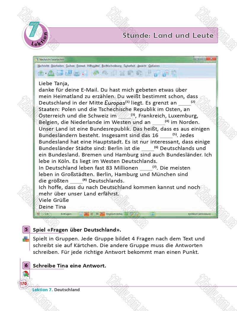 Сторінка 170 - Підручник Німецька мова 6 клас Сотникова 2014 - 6 рік навчання