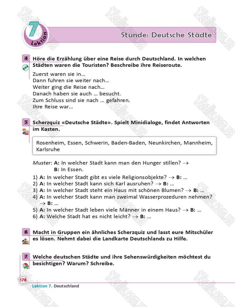 Сторінка 178 - Підручник Німецька мова 6 клас Сотникова 2014 - 6 рік навчання