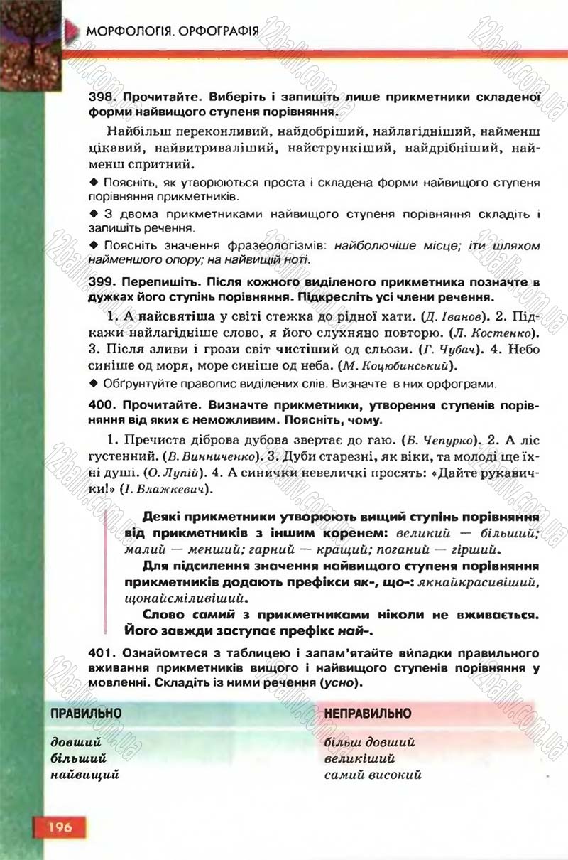 Сторінка 196 - Підручник Рідна мова 6 клас Глазова 2006