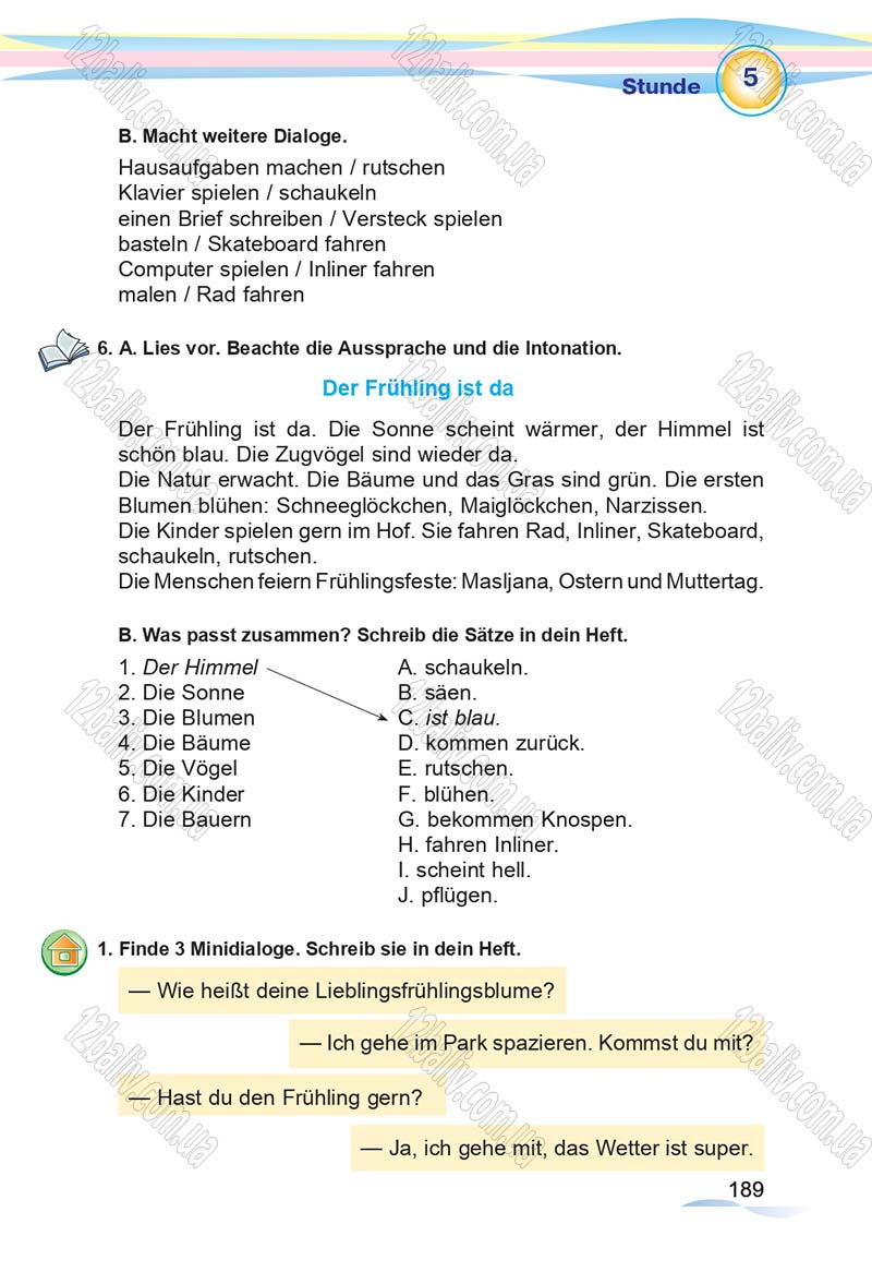 Сторінка 189 - Підручник Німецька мова 5 клас М. М. Сидоренко, О. А. Палій 2018 - 1-й рік навчання