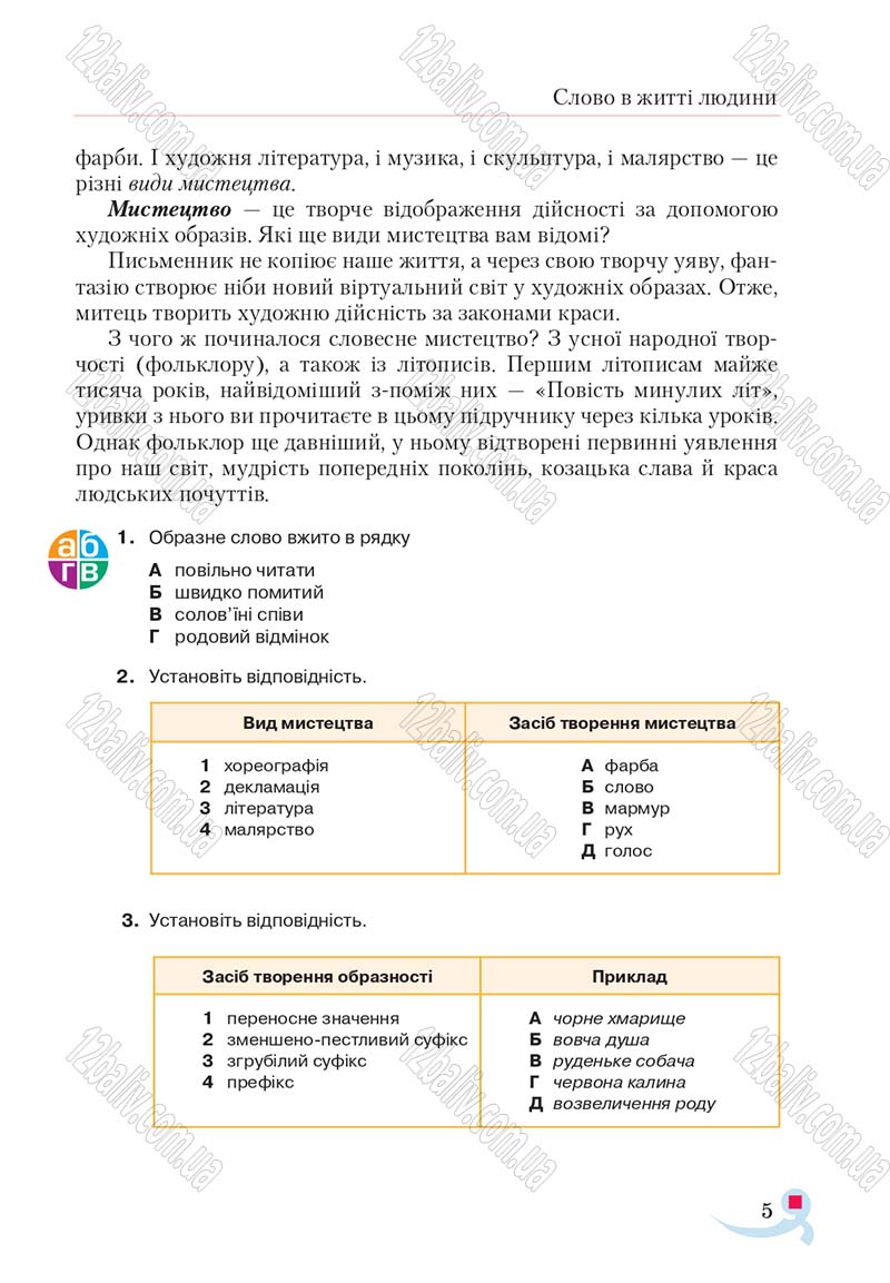 Сторінка 5 - Підручник Українська література 5 клас Авраменко 2018