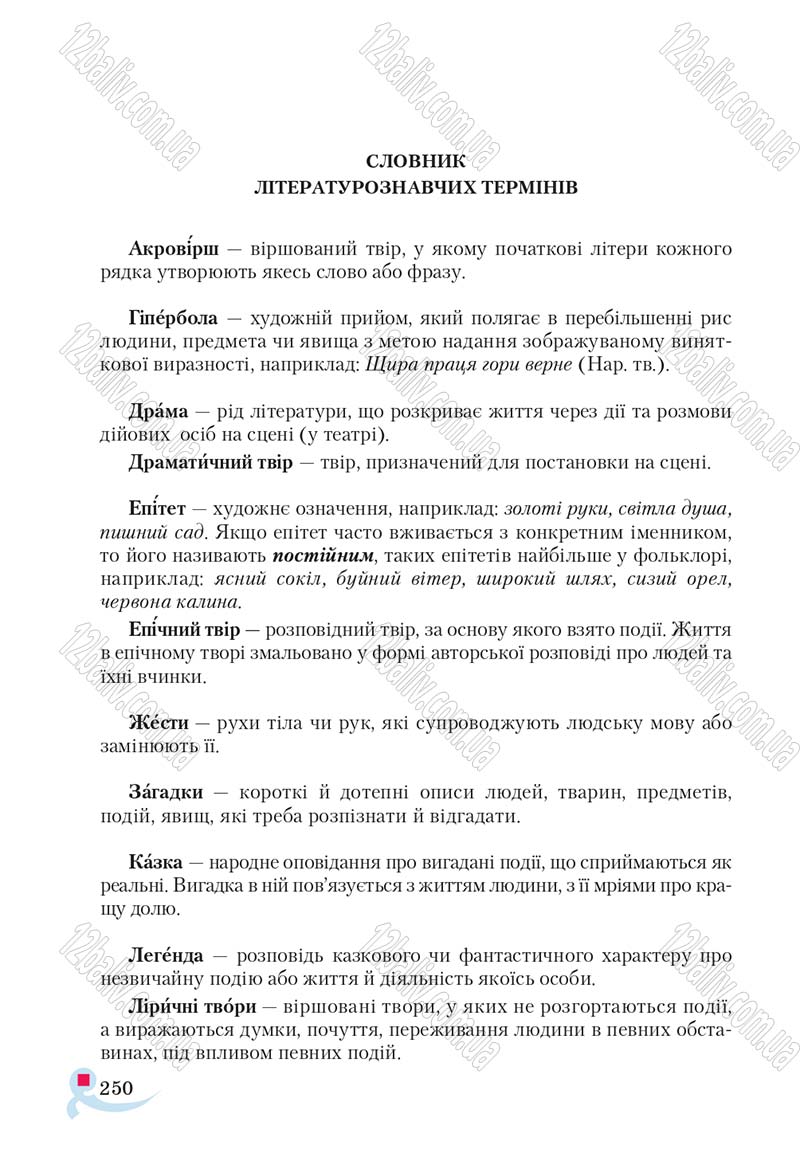 Сторінка 250 - Підручник Українська література 5 клас Авраменко 2018