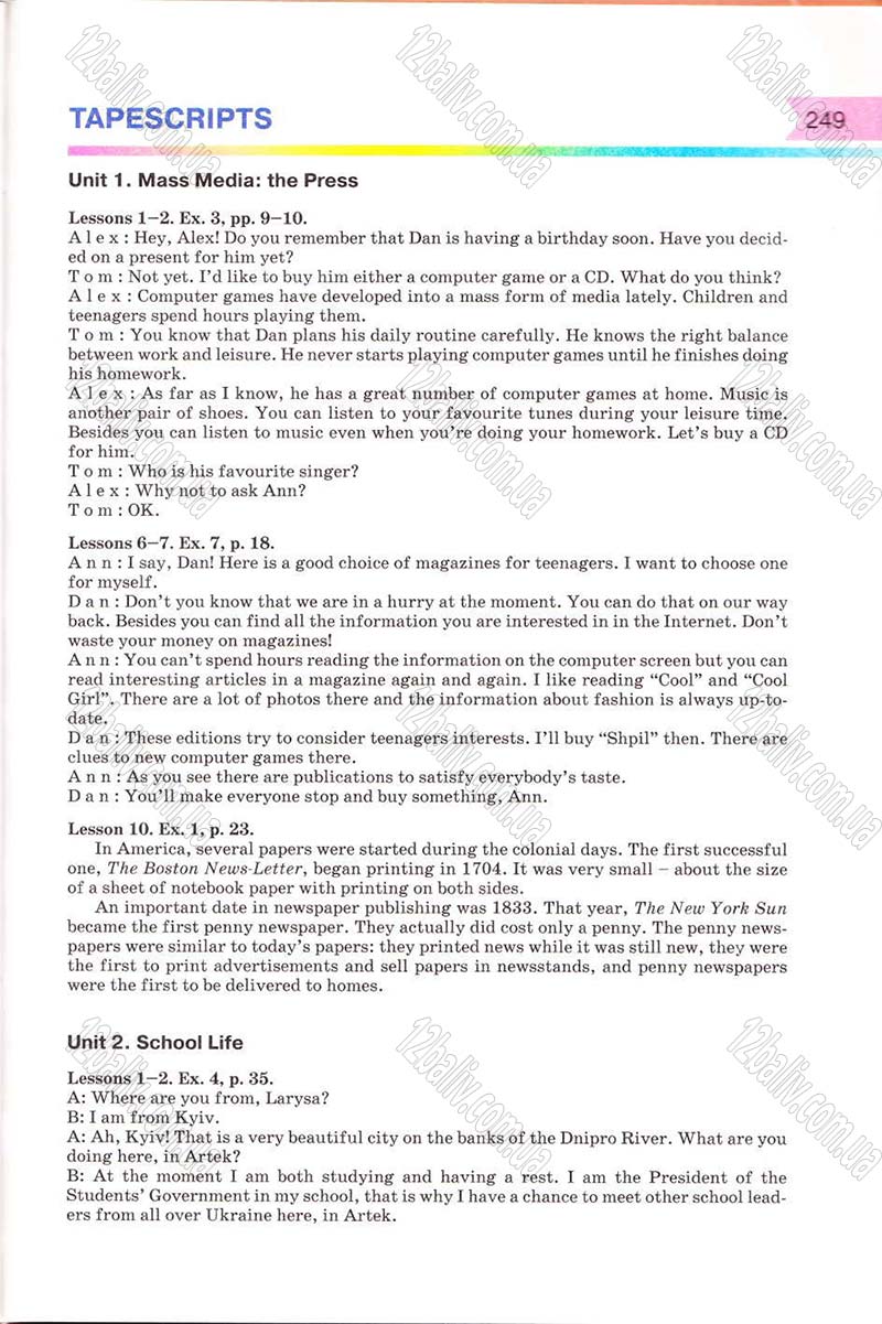 Сторінка 249 - Підручник Англійська мова 8 клас Несвіт 2008 - скачати