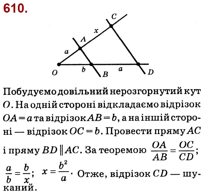 Завдання № 610 - Розділ 2. Подібність трикутників - ГДЗ Геометрія 8 клас О.С. Істер 2021 