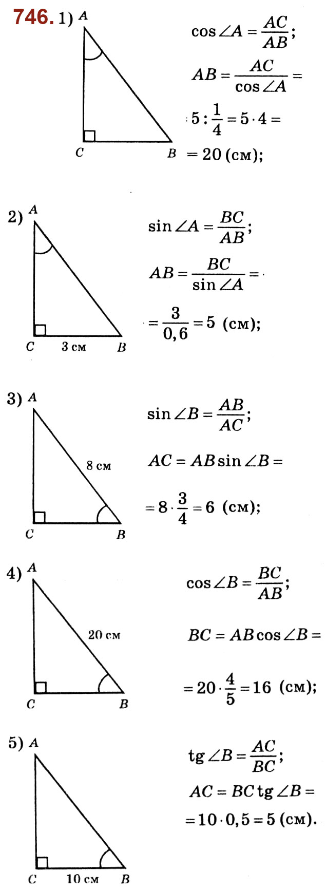 Завдання № 746 - Розділ 3. Розв'язування прямокутних трикутників - ГДЗ Геометрія 8 клас О.С. Істер 2021 