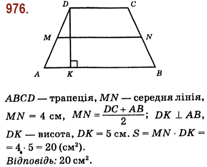 Завдання № 976 - Розділ 4. Многокутники. Площі многокутників - ГДЗ Геометрія 8 клас О.С. Істер 2021 