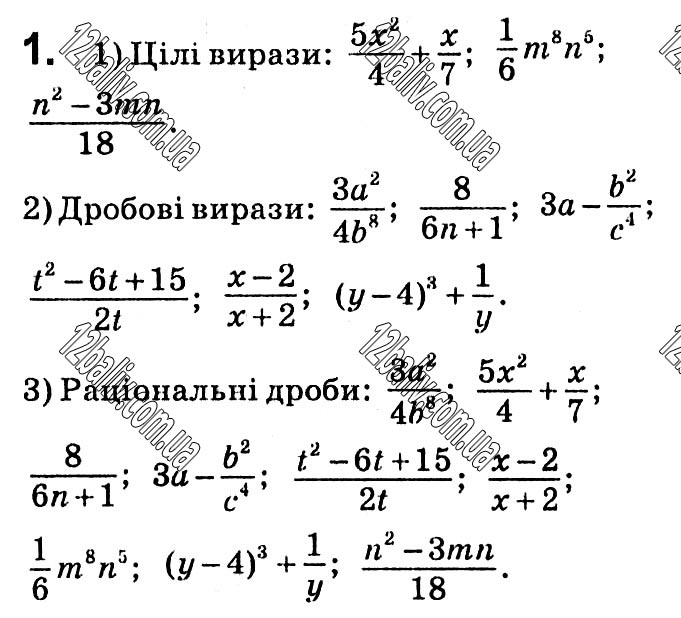 Завдання № 1 - § 1. Раціональні вирази - ГДЗ Алгебра 8 клас А.Г. Мерзляк, В.Б. Полонський, M.С. Якір 2021 
