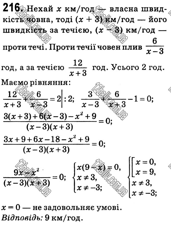 Завдання № 216 - § 1. Раціональні вирази - ГДЗ Алгебра 8 клас А.Г. Мерзляк, В.Б. Полонський, M.С. Якір 2021 