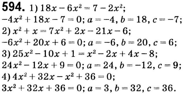 Завдання № 594 - § 3. Квадратні рівняння - ГДЗ Алгебра 8 клас А.Г. Мерзляк, В.Б. Полонський, M.С. Якір 2021 