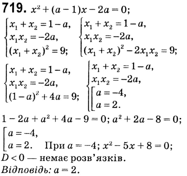 Завдання № 719 - § 3. Квадратні рівняння - ГДЗ Алгебра 8 клас А.Г. Мерзляк, В.Б. Полонський, M.С. Якір 2021 