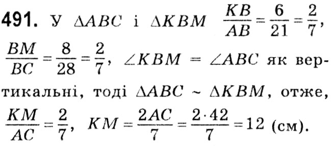 Завдання № 491 - § 2. Подібність трикутників - ГДЗ Геометрія 8 клас А.Г. Мерзляк, В.Б. Полонський, М.С. Якір 2021 