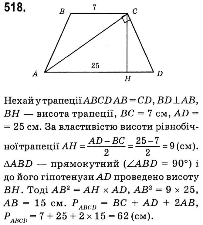 Завдання № 518 - § 3. Розв'язування прямокутних трикутників - ГДЗ Геометрія 8 клас А.Г. Мерзляк, В.Б. Полонський, М.С. Якір 2021 