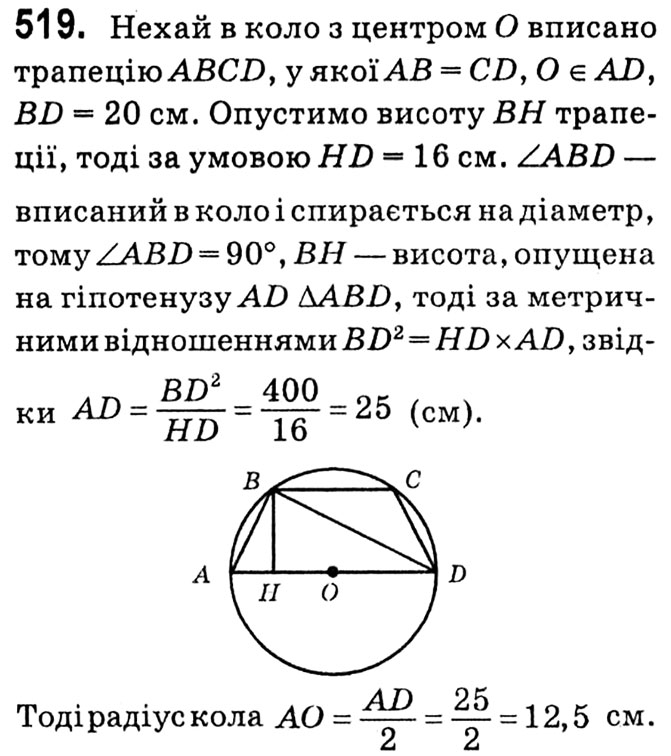Завдання № 519 - § 3. Розв'язування прямокутних трикутників - ГДЗ Геометрія 8 клас А.Г. Мерзляк, В.Б. Полонський, М.С. Якір 2021 