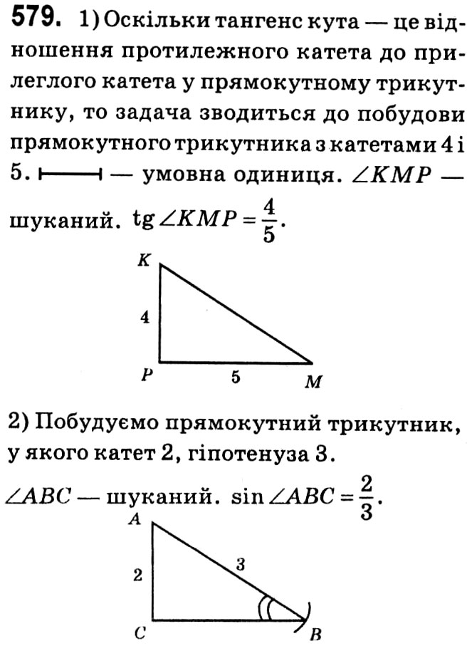 Завдання № 579 - § 3. Розв'язування прямокутних трикутників - ГДЗ Геометрія 8 клас А.Г. Мерзляк, В.Б. Полонський, М.С. Якір 2021 