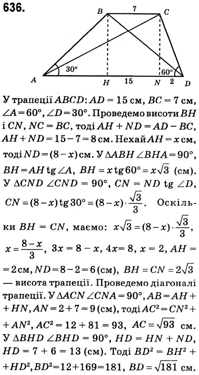 Завдання № 636 - § 3. Розв'язування прямокутних трикутників - ГДЗ Геометрія 8 клас А.Г. Мерзляк, В.Б. Полонський, М.С. Якір 2021 
