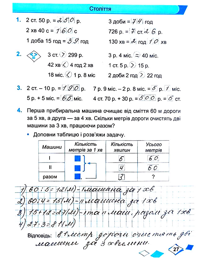 Завдання №  Стор. 27 - Сторінки 20 - 29 - Частина 1 - ГДЗ Математика 4 клас М. В. Козак, О. П. Корчевська 2021 - Робочий зошит