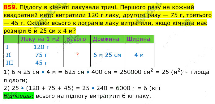 Завдання №  859 - 23. Площа прямокутника - 24. Прямокутний паралелепіпед - § 4. Геометричні фігури та величини - ГДЗ Математика 5 клас В. Кравчук, Г. Янченко 2022 