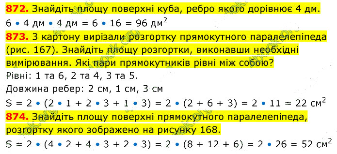 Завдання №  872-874 - 23. Площа прямокутника - 24. Прямокутний паралелепіпед - § 4. Геометричні фігури та величини - ГДЗ Математика 5 клас В. Кравчук, Г. Янченко 2022 