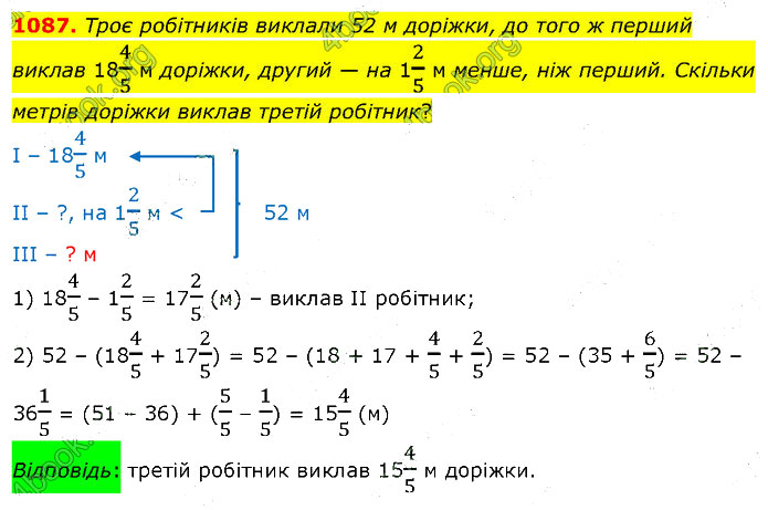 Завдання №  1087 - 30. Додавання і віднімання мішаних чисел - § 5. Звичайні дроби - ГДЗ Математика 5 клас В. Кравчук, Г. Янченко 2022 