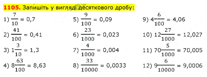 Завдання №  1105 - 31. Десятковий дріб - 32. Порівняння дробів - § 6. Десяткові дроби - ГДЗ Математика 5 клас В. Кравчук, Г. Янченко 2022 