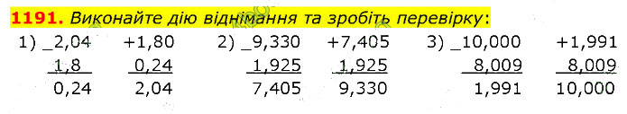 Завдання №  1191 - 33. Округлення чисел - 34. Додавання і віднімання - § 6. Десяткові дроби - ГДЗ Математика 5 клас В. Кравчук, Г. Янченко 2022 