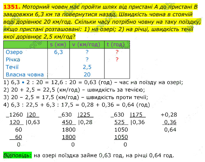 Завдання №  1351 - 37. Ділення на дріб - 38. Відсотки - § 7. Множення і ділення десяткових дробів - ГДЗ Математика 5 клас В. Кравчук, Г. Янченко 2022 