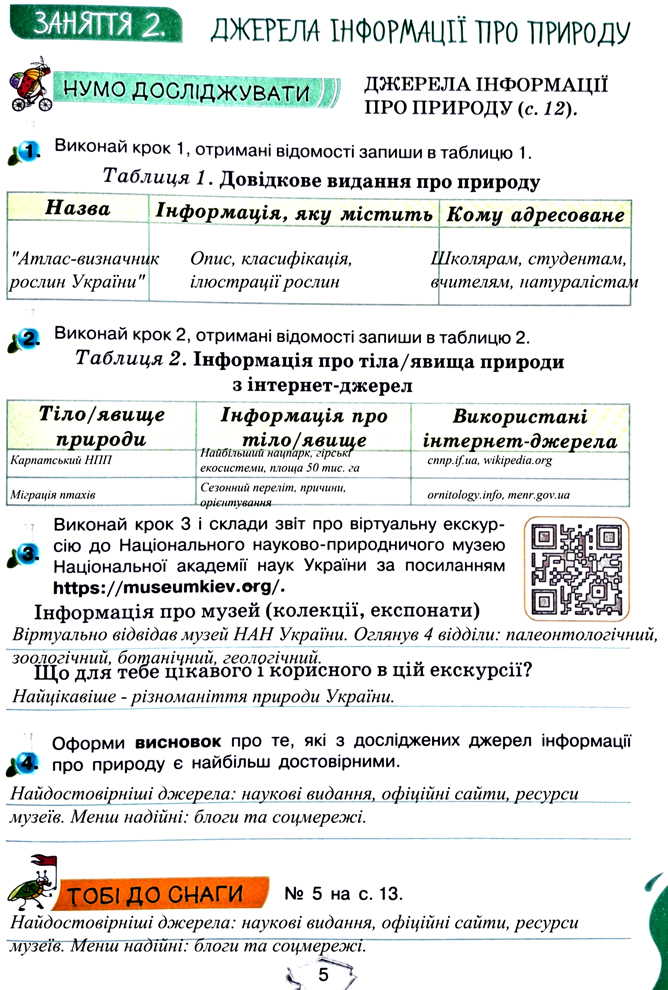 Завдання №  стор. 5 - Тема 1. Вчимося досліджувати природу - ГДЗ Пізнаємо природу 5 клас Т.В. Коршевнюк, Г.О. Ярошенко 2022 - Робочий зошит