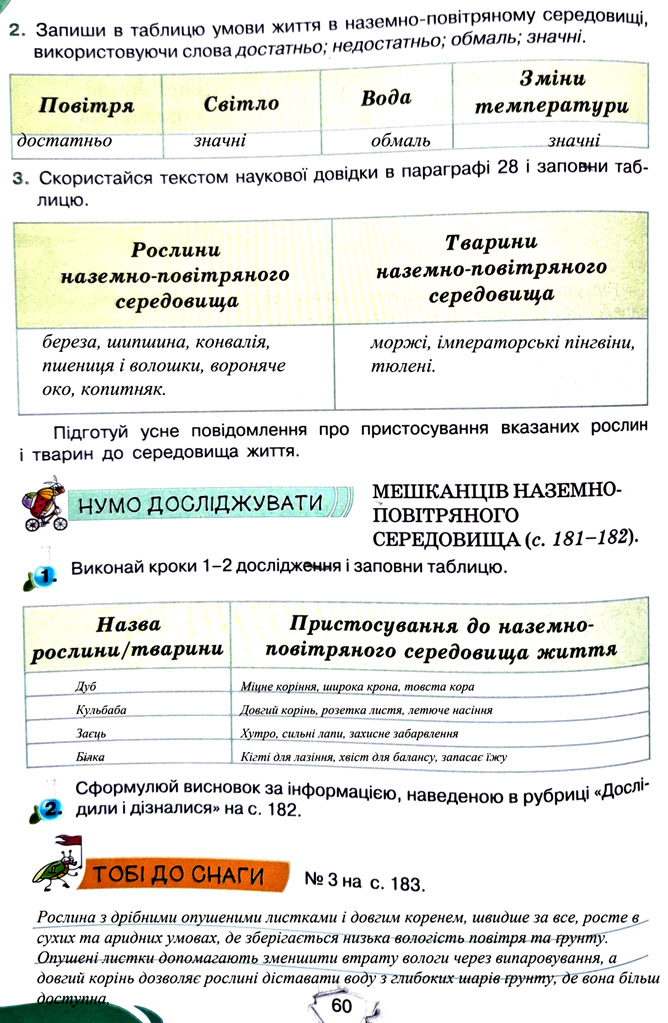 Завдання №  стор. 60 - Тема 4. Вивчаємо живу природу землі - ГДЗ Пізнаємо природу 5 клас Т.В. Коршевнюк, Г.О. Ярошенко 2022 - Робочий зошит