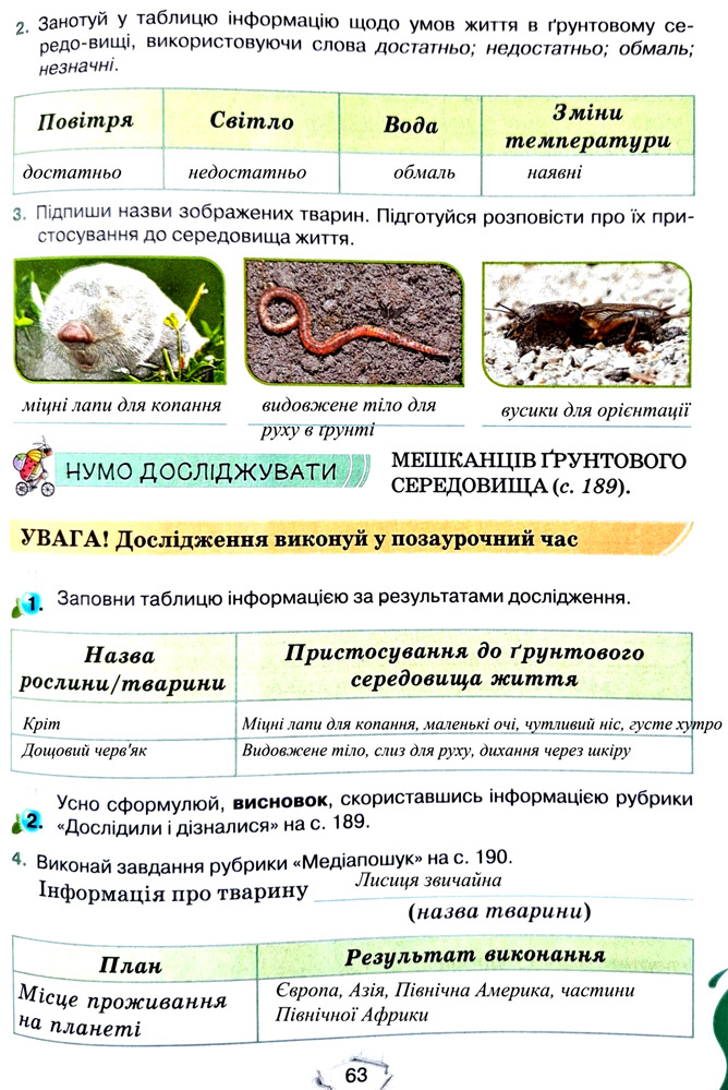Завдання №  стор. 63 - Тема 4. Вивчаємо живу природу землі - ГДЗ Пізнаємо природу 5 клас Т.В. Коршевнюк, Г.О. Ярошенко 2022 - Робочий зошит