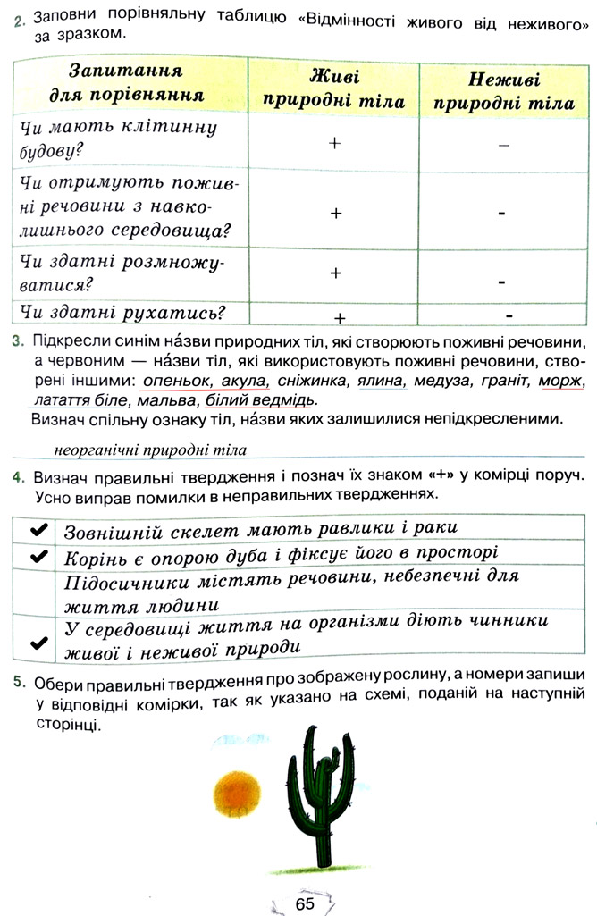 Завдання №  стор. 65 - Тема 4. Вивчаємо живу природу землі - ГДЗ Пізнаємо природу 5 клас Т.В. Коршевнюк, Г.О. Ярошенко 2022 - Робочий зошит
