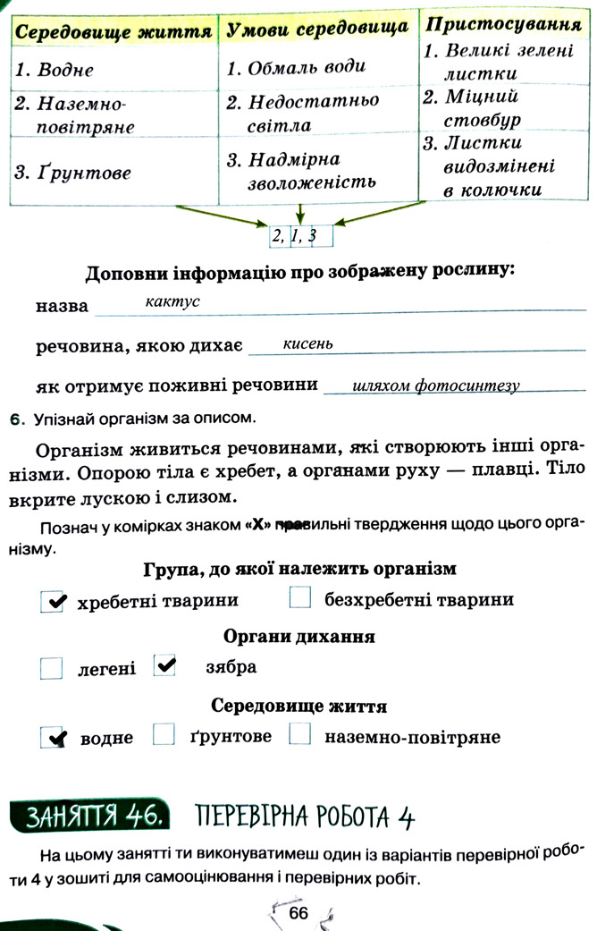 Завдання №  стор. 66 - Тема 4. Вивчаємо живу природу землі - ГДЗ Пізнаємо природу 5 клас Т.В. Коршевнюк, Г.О. Ярошенко 2022 - Робочий зошит
