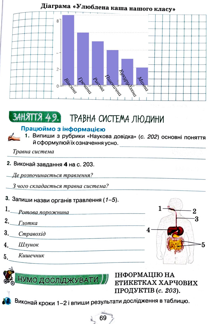 Завдання №  стор. 69 - Тема 5. Пізнаємо організм людини - ГДЗ Пізнаємо природу 5 клас Т.В. Коршевнюк, Г.О. Ярошенко 2022 - Робочий зошит