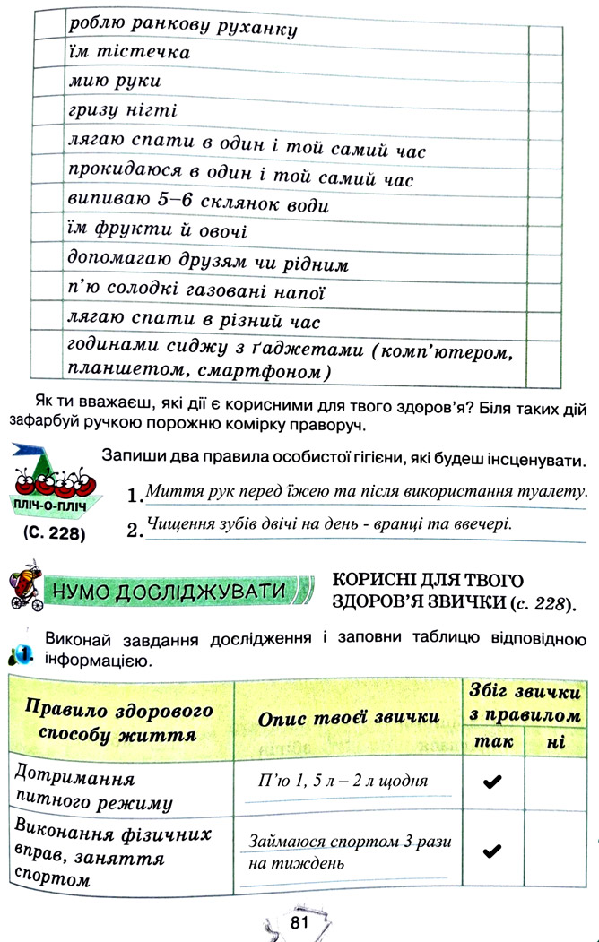 Завдання №  стор. 81 - Тема 5. Пізнаємо організм людини - ГДЗ Пізнаємо природу 5 клас Т.В. Коршевнюк, Г.О. Ярошенко 2022 - Робочий зошит