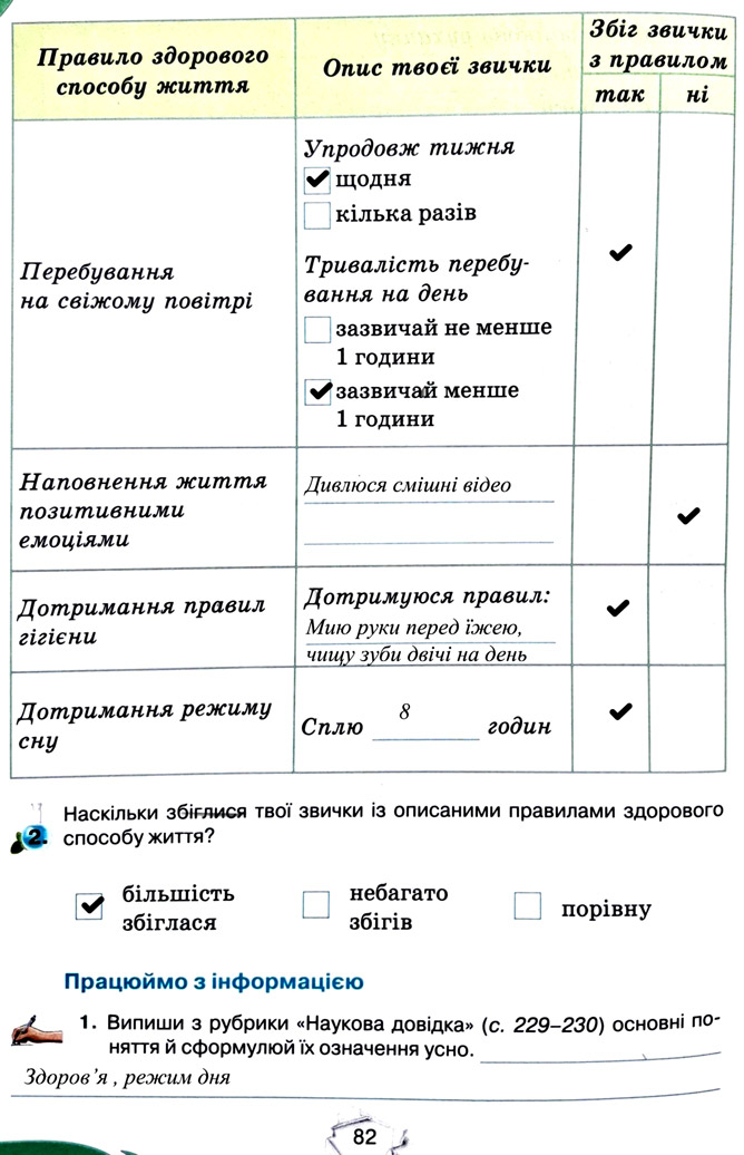 Завдання №  стор. 82 - Тема 5. Пізнаємо організм людини - ГДЗ Пізнаємо природу 5 клас Т.В. Коршевнюк, Г.О. Ярошенко 2022 - Робочий зошит