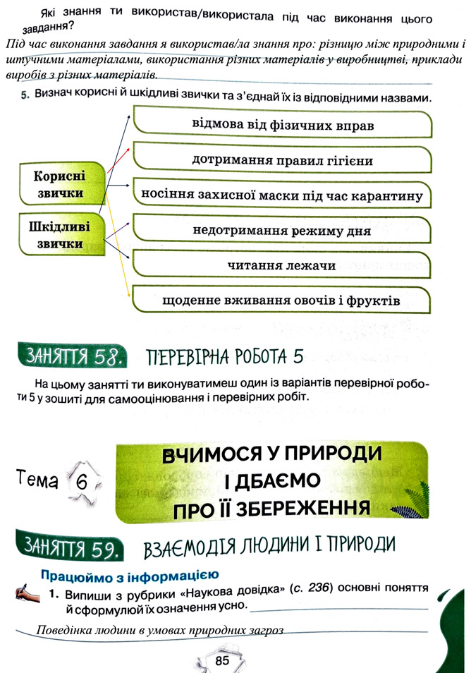 Завдання №  стор. 85 - Тема 5. Пізнаємо організм людини - ГДЗ Пізнаємо природу 5 клас Т.В. Коршевнюк, Г.О. Ярошенко 2022 - Робочий зошит