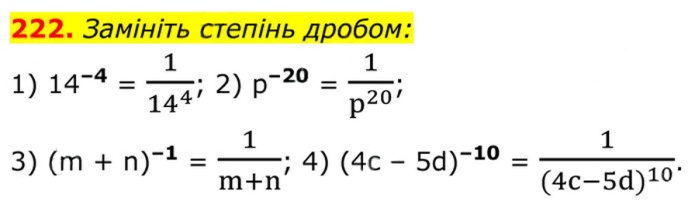 Завдання №  222 - 8. Степінь із цілим від’ємним показником - § 1. Раціональні вирази - ГДЗ Алгебра 8 клас А.Г. Мерзляк, В.Б. Полонський, M.С. Якір 2025 