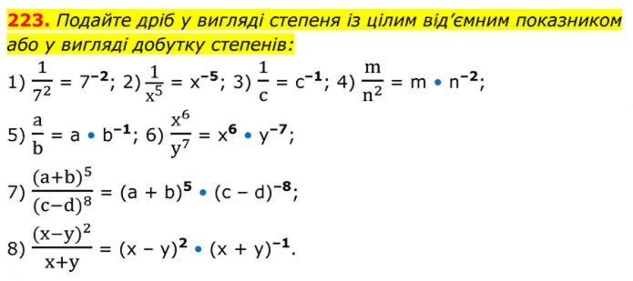 Завдання №  223 - 8. Степінь із цілим від’ємним показником - § 1. Раціональні вирази - ГДЗ Алгебра 8 клас А.Г. Мерзляк, В.Б. Полонський, M.С. Якір 2025 