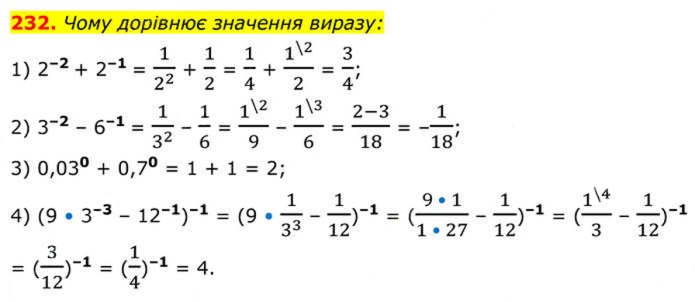 Завдання №  232 - 8. Степінь із цілим від’ємним показником - § 1. Раціональні вирази - ГДЗ Алгебра 8 клас А.Г. Мерзляк, В.Б. Полонський, M.С. Якір 2025 