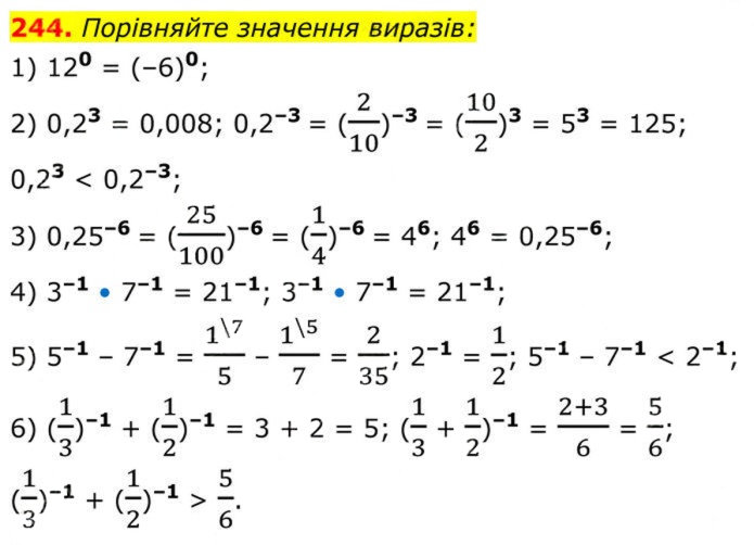 Завдання №  244 - 8. Степінь із цілим від’ємним показником - § 1. Раціональні вирази - ГДЗ Алгебра 8 клас А.Г. Мерзляк, В.Б. Полонський, M.С. Якір 2025 