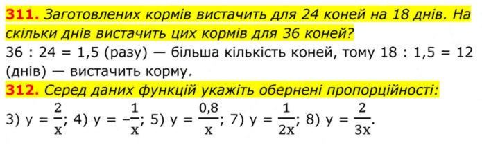 Завдання №  311–312 - 10. Функція у = k/x - § 1. Раціональні вирази - ГДЗ Алгебра 8 клас А.Г. Мерзляк, В.Б. Полонський, M.С. Якір 2025 