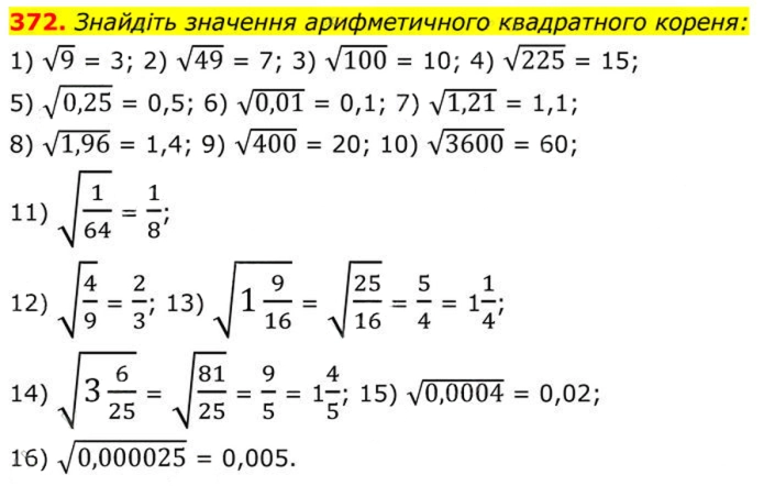 Завдання №  372 - 12. Квадратні корені - § 2. Квадратні корені. Дійсні числа - ГДЗ Алгебра 8 клас А.Г. Мерзляк, В.Б. Полонський, M.С. Якір 2025 