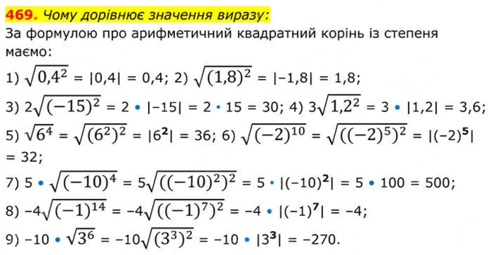 Завдання № 469 - 15. Властивості арифметичного квадратного кореня - § 2. Квадратні корені. Дійсні числа - ГДЗ Алгебра 8 клас А.Г. Мерзляк, В.Б. Полонський, M.С. Якір 2025 
